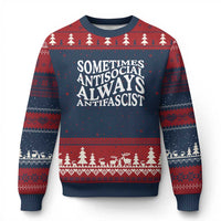 Sometimes Antisocial Always Antifascist Ugly Christmas Sweater