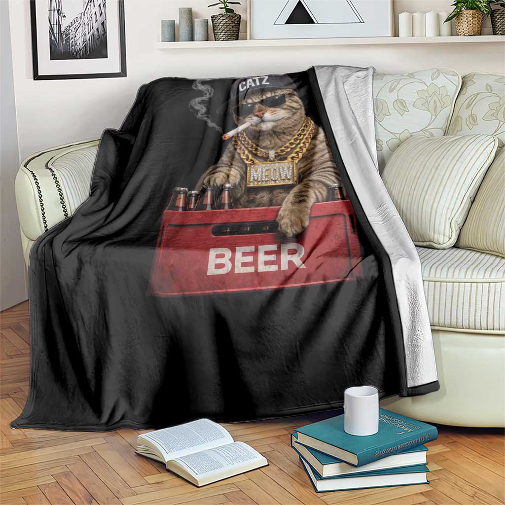 Funny Smoking Cat Meme Throw Blanket Vintage Graphic Cigarette Kitty Beer Cat Lover