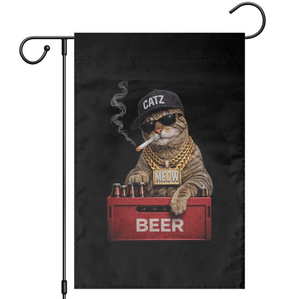 Funny Smoking Cat Meme Garden Flag Vintage Graphic Cigarette Kitty Beer Cat Lover