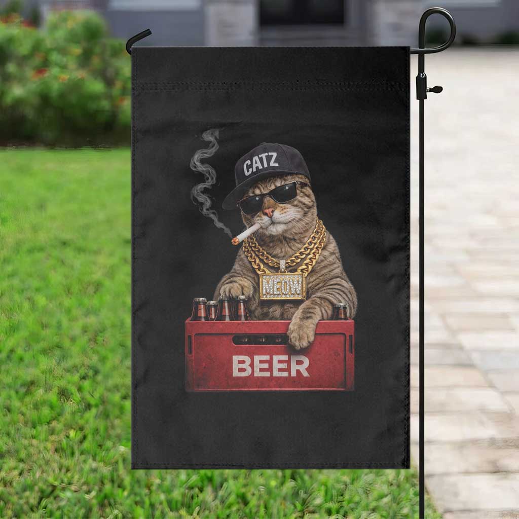 Funny Smoking Cat Meme Garden Flag Vintage Graphic Cigarette Kitty Beer Cat Lover
