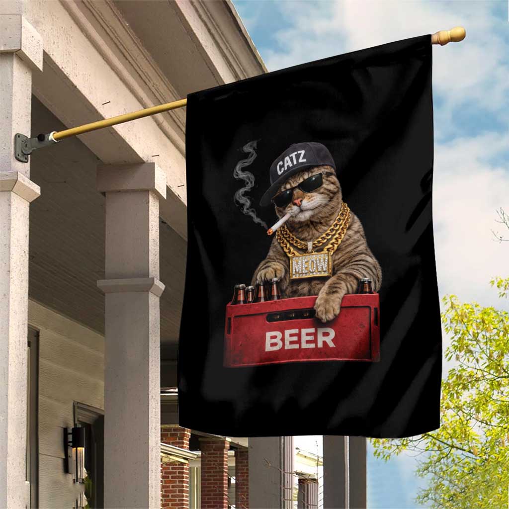 Funny Smoking Cat Meme Garden Flag Vintage Graphic Cigarette Kitty Beer Cat Lover
