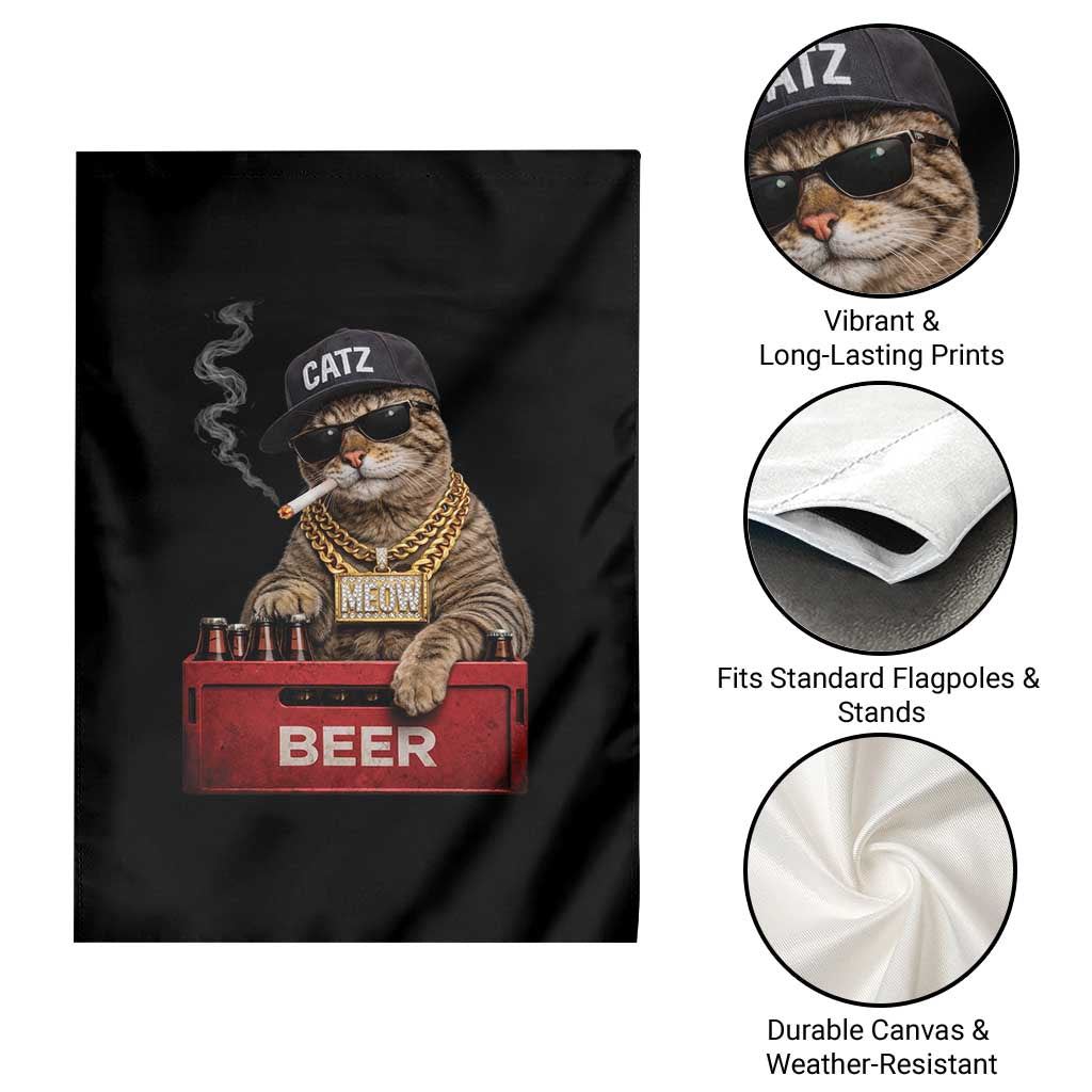 Funny Smoking Cat Meme Garden Flag Vintage Graphic Cigarette Kitty Beer Cat Lover