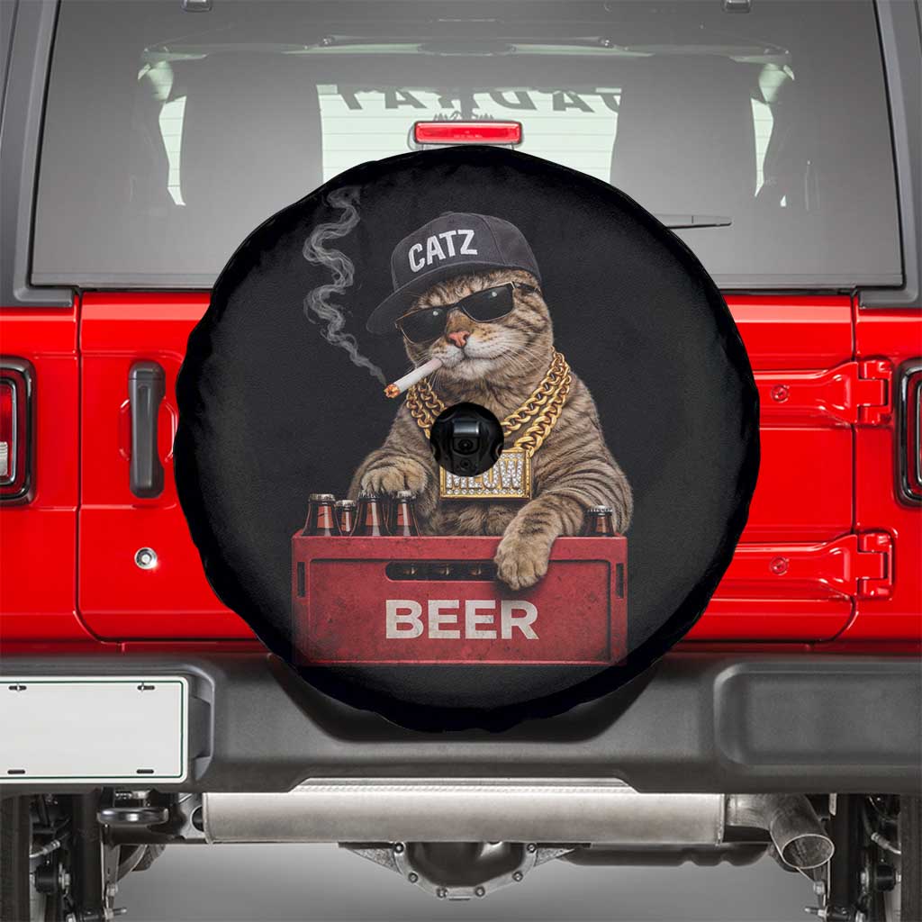 Funny Smoking Cat Meme Spare Tire Cover Vintage Graphic Cigarette Kitty Beer Cat Lover