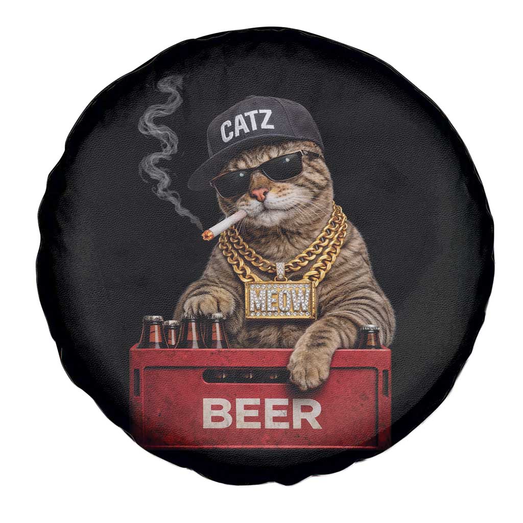 Funny Smoking Cat Meme Spare Tire Cover Vintage Graphic Cigarette Kitty Beer Cat Lover