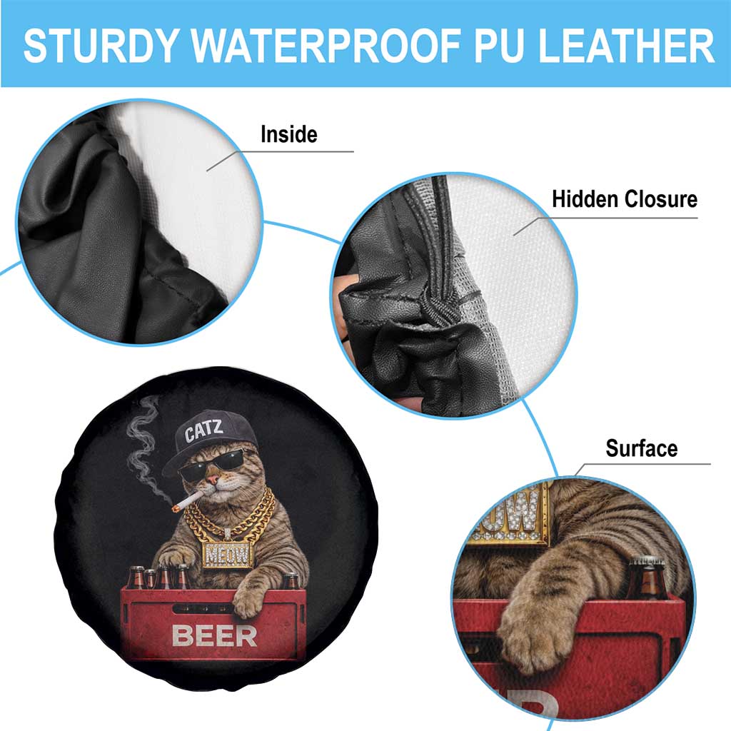 Funny Smoking Cat Meme Spare Tire Cover Vintage Graphic Cigarette Kitty Beer Cat Lover