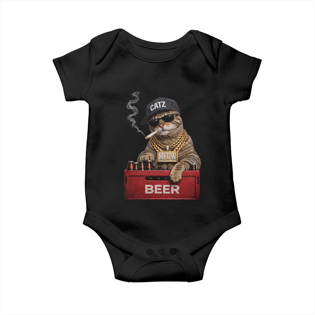 Funny Smoking Cat Meme Baby Onesie Vintage Graphic Cigarette Kitty Beer Cat Lover