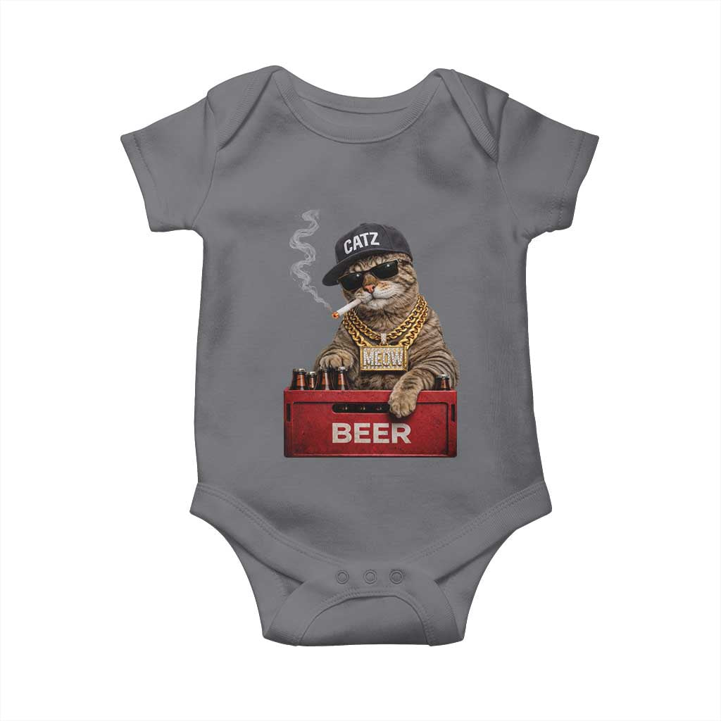 Funny Smoking Cat Meme Baby Onesie Vintage Graphic Cigarette Kitty Beer Cat Lover
