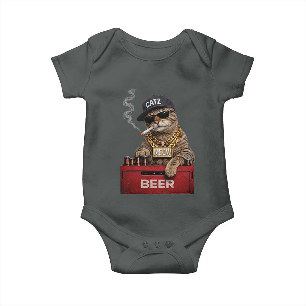 Funny Smoking Cat Meme Baby Onesie Vintage Graphic Cigarette Kitty Beer Cat Lover