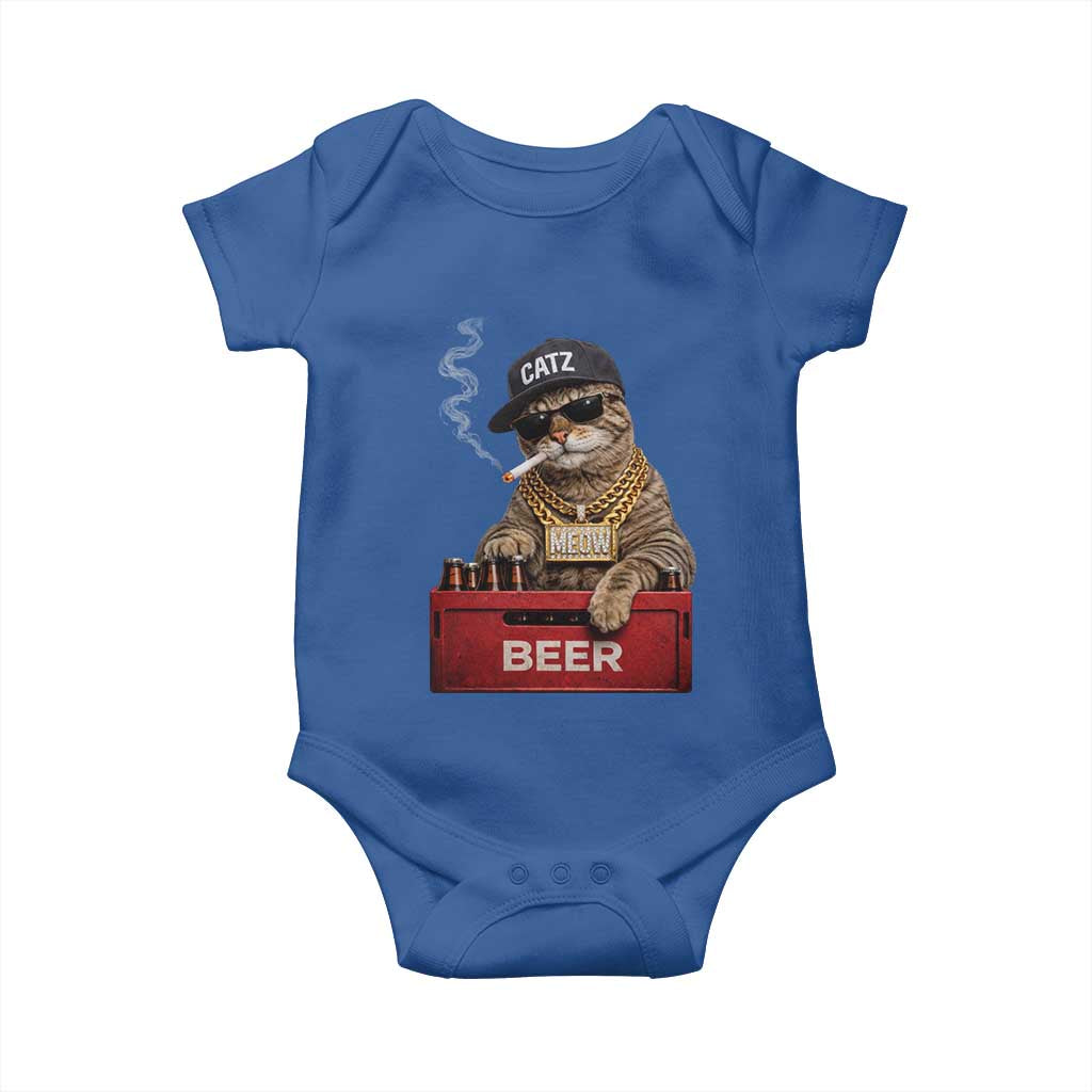 Funny Smoking Cat Meme Baby Onesie Vintage Graphic Cigarette Kitty Beer Cat Lover