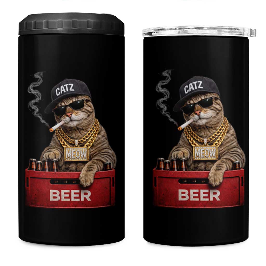 Funny Smoking Cat Meme 4 in 1 Can Cooler Tumbler Vintage Graphic Cigarette Kitty Beer Cat Lover