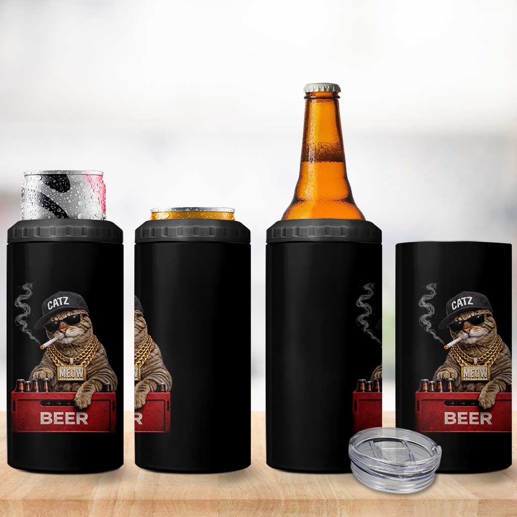Funny Smoking Cat Meme 4 in 1 Can Cooler Tumbler Vintage Graphic Cigarette Kitty Beer Cat Lover