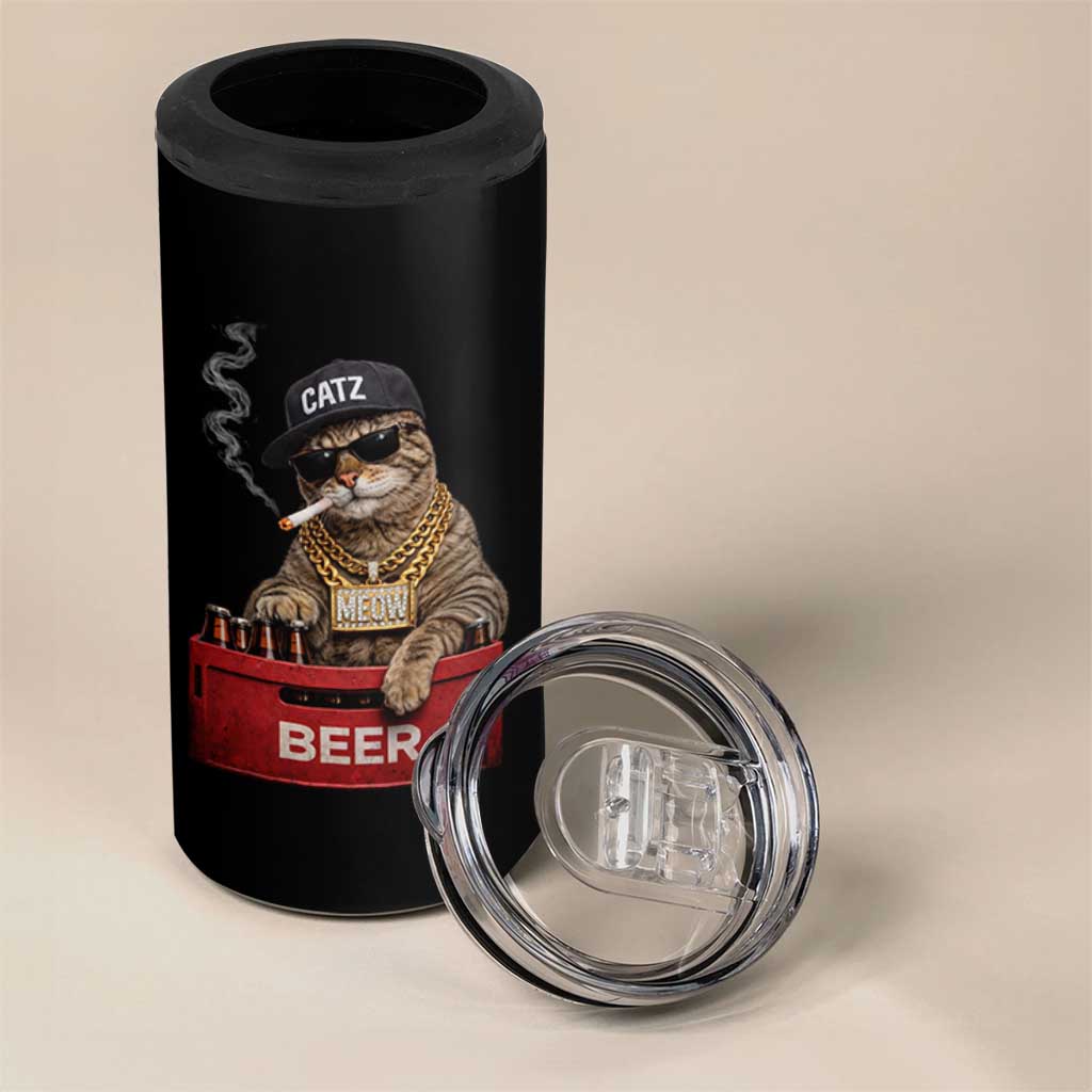 Funny Smoking Cat Meme 4 in 1 Can Cooler Tumbler Vintage Graphic Cigarette Kitty Beer Cat Lover