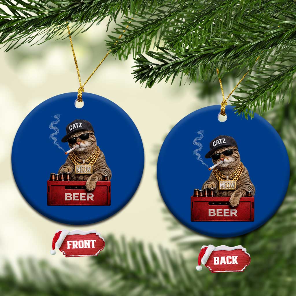 Funny Smoking Cat Meme Ceramic Ornament Vintage Graphic Cigarette Kitty Beer Cat Lover
