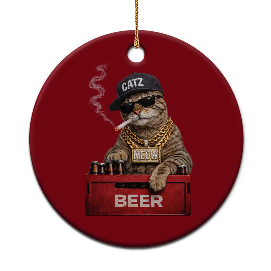 Funny Smoking Cat Meme Ceramic Ornament Vintage Graphic Cigarette Kitty Beer Cat Lover