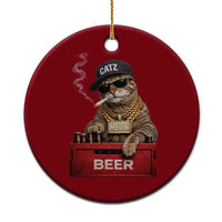 Funny Smoking Cat Meme Ceramic Ornament Vintage Graphic Cigarette Kitty Beer Cat Lover