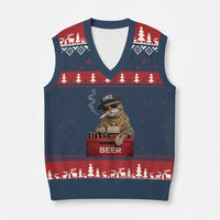 Funny Smoking Cat Meme V-Neck Knit Sweater Vest Vintage Graphic Cigarette Kitty Beer Cat Lover