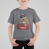 Funny Smoking Cat Meme T Shirt For Kid Vintage Graphic Cigarette Kitty Beer Cat Lover