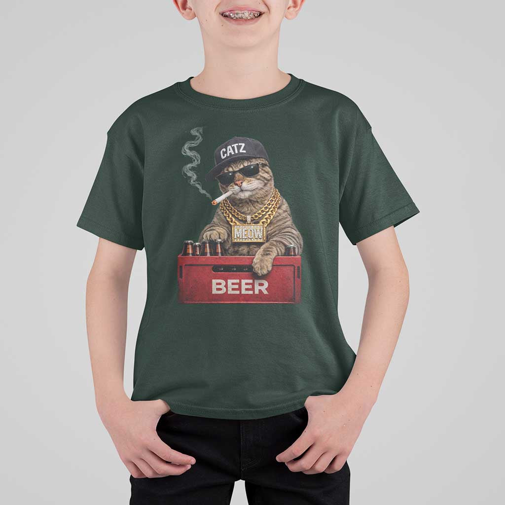 Funny Smoking Cat Meme T Shirt For Kid Vintage Graphic Cigarette Kitty Beer Cat Lover