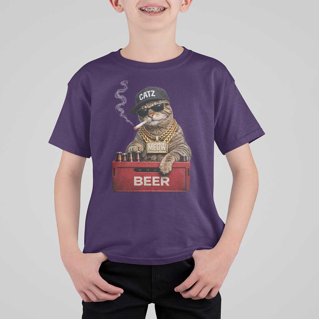 Funny Smoking Cat Meme T Shirt For Kid Vintage Graphic Cigarette Kitty Beer Cat Lover