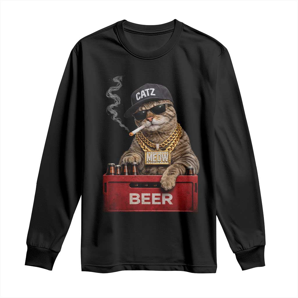 Funny Smoking Cat Meme Long Sleeve Shirt Vintage Graphic Cigarette Kitty Beer Cat Lover