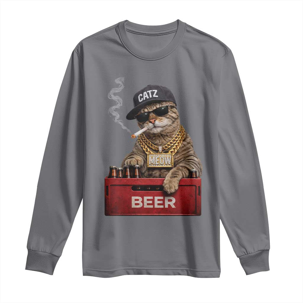 Funny Smoking Cat Meme Long Sleeve Shirt Vintage Graphic Cigarette Kitty Beer Cat Lover