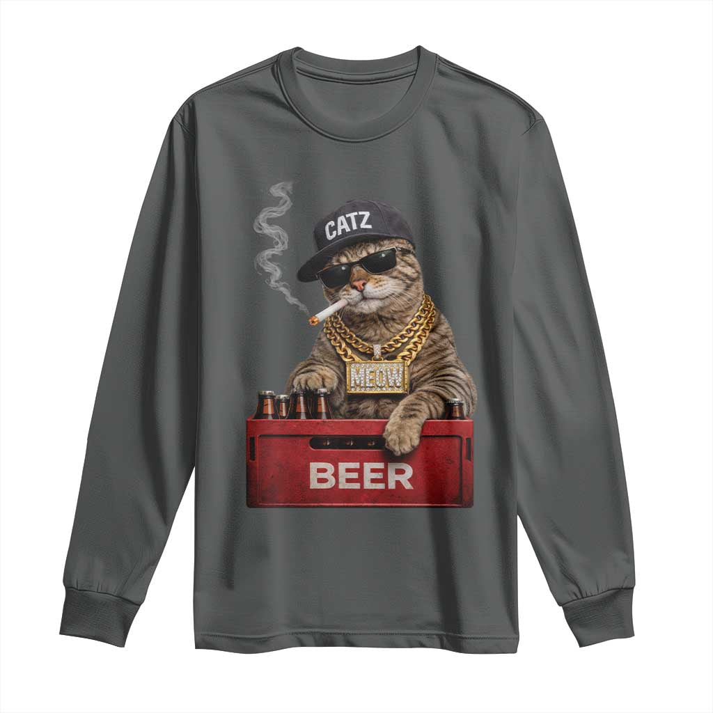 Funny Smoking Cat Meme Long Sleeve Shirt Vintage Graphic Cigarette Kitty Beer Cat Lover