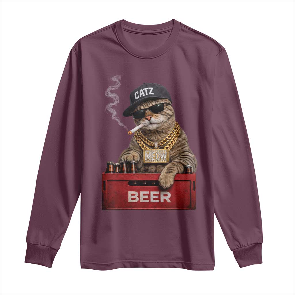 Funny Smoking Cat Meme Long Sleeve Shirt Vintage Graphic Cigarette Kitty Beer Cat Lover