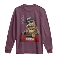Funny Smoking Cat Meme Long Sleeve Shirt Vintage Graphic Cigarette Kitty Beer Cat Lover
