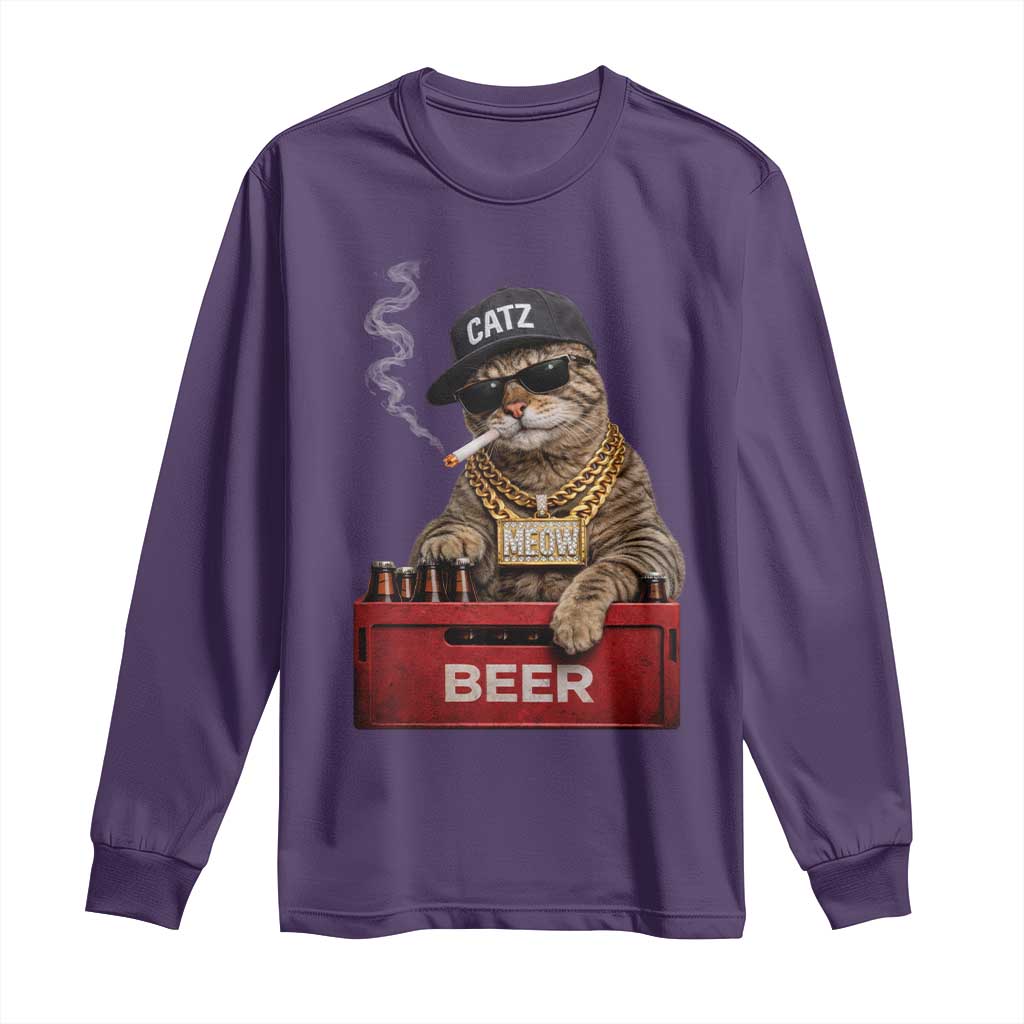 Funny Smoking Cat Meme Long Sleeve Shirt Vintage Graphic Cigarette Kitty Beer Cat Lover