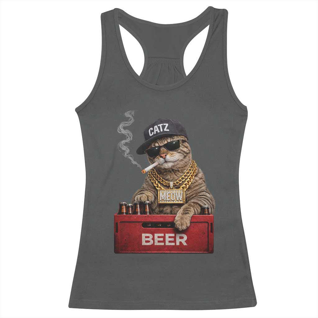 Funny Smoking Cat Meme Racerback Tank Top Vintage Graphic Cigarette Kitty Beer Cat Lover