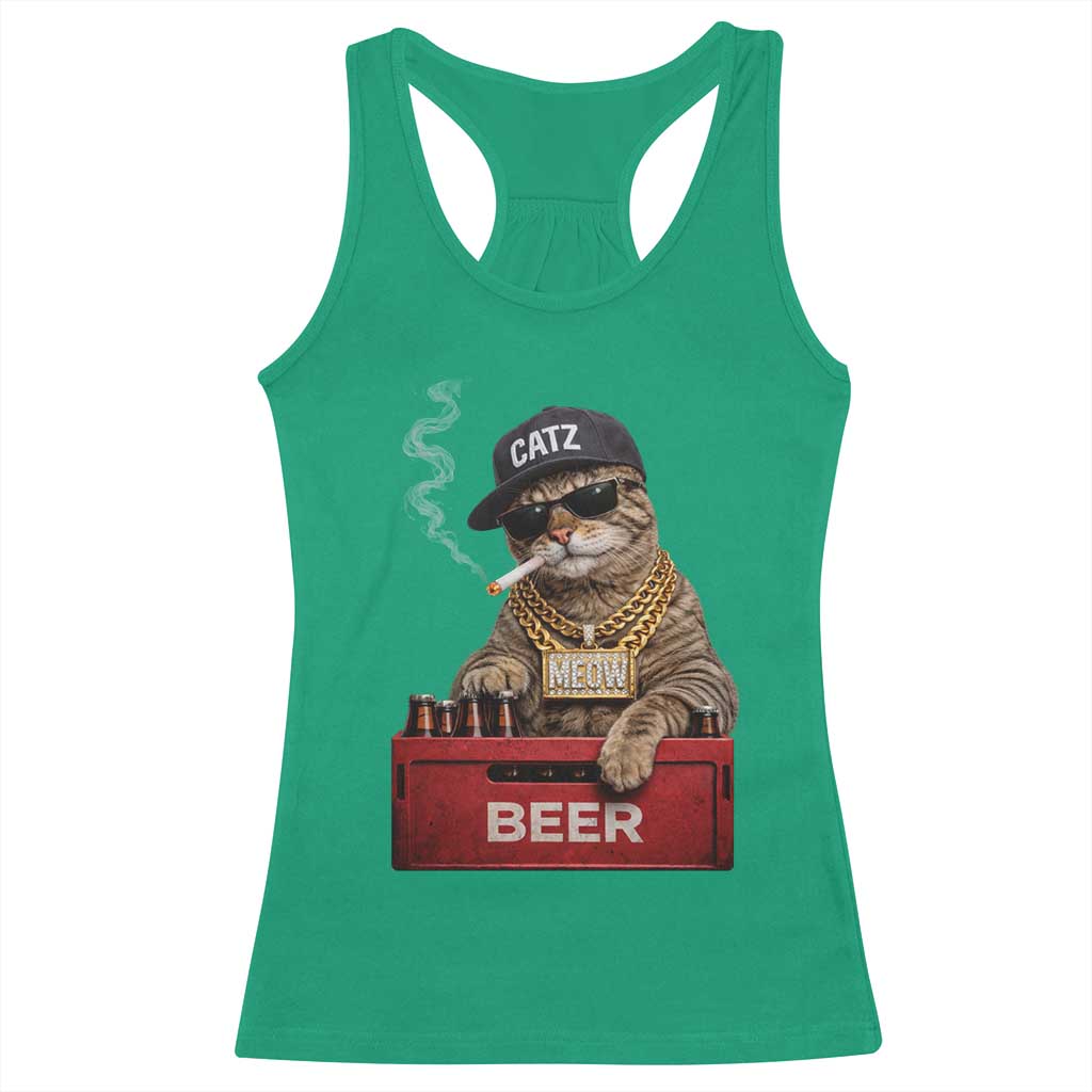 Funny Smoking Cat Meme Racerback Tank Top Vintage Graphic Cigarette Kitty Beer Cat Lover