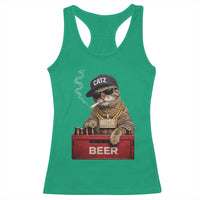 Funny Smoking Cat Meme Racerback Tank Top Vintage Graphic Cigarette Kitty Beer Cat Lover
