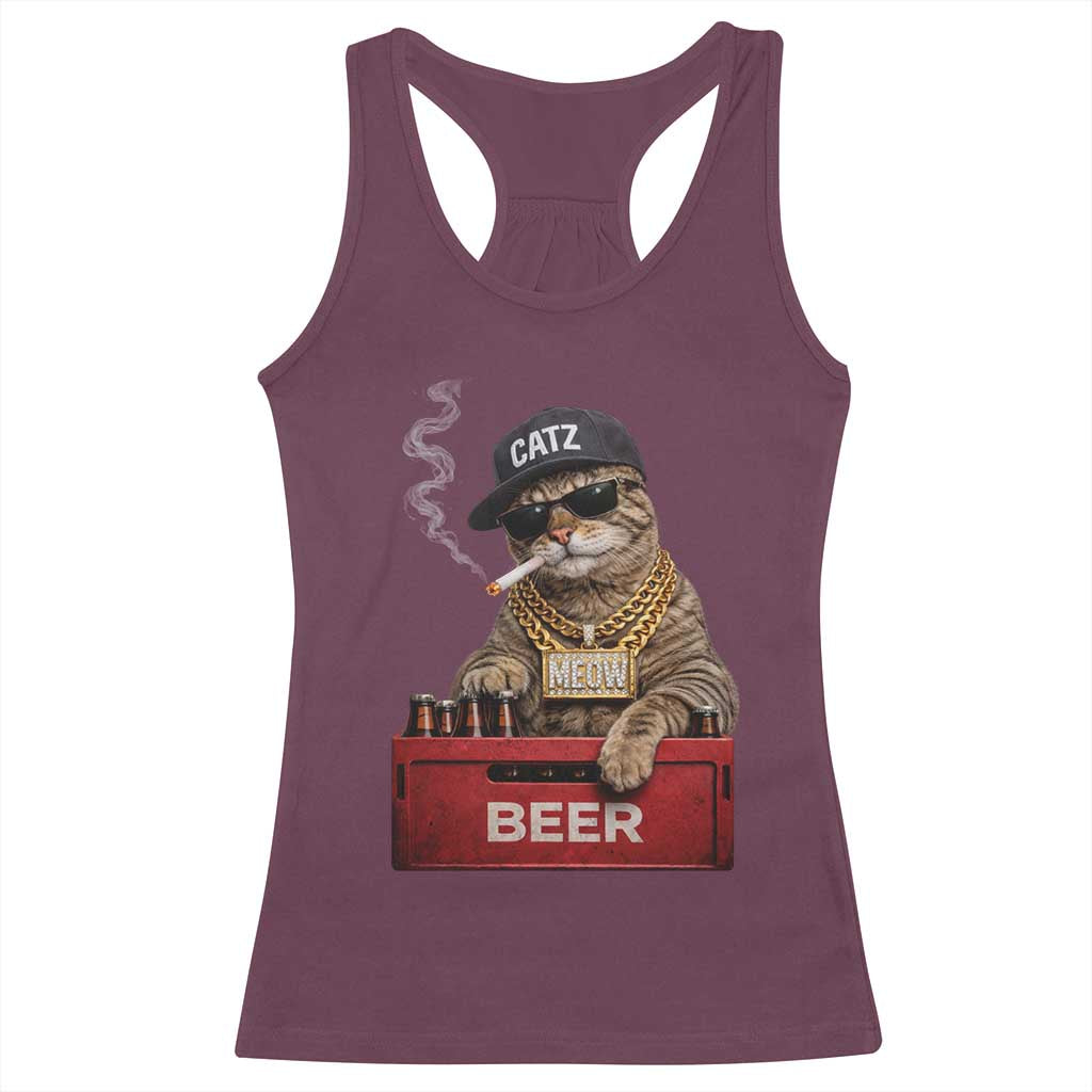 Funny Smoking Cat Meme Racerback Tank Top Vintage Graphic Cigarette Kitty Beer Cat Lover