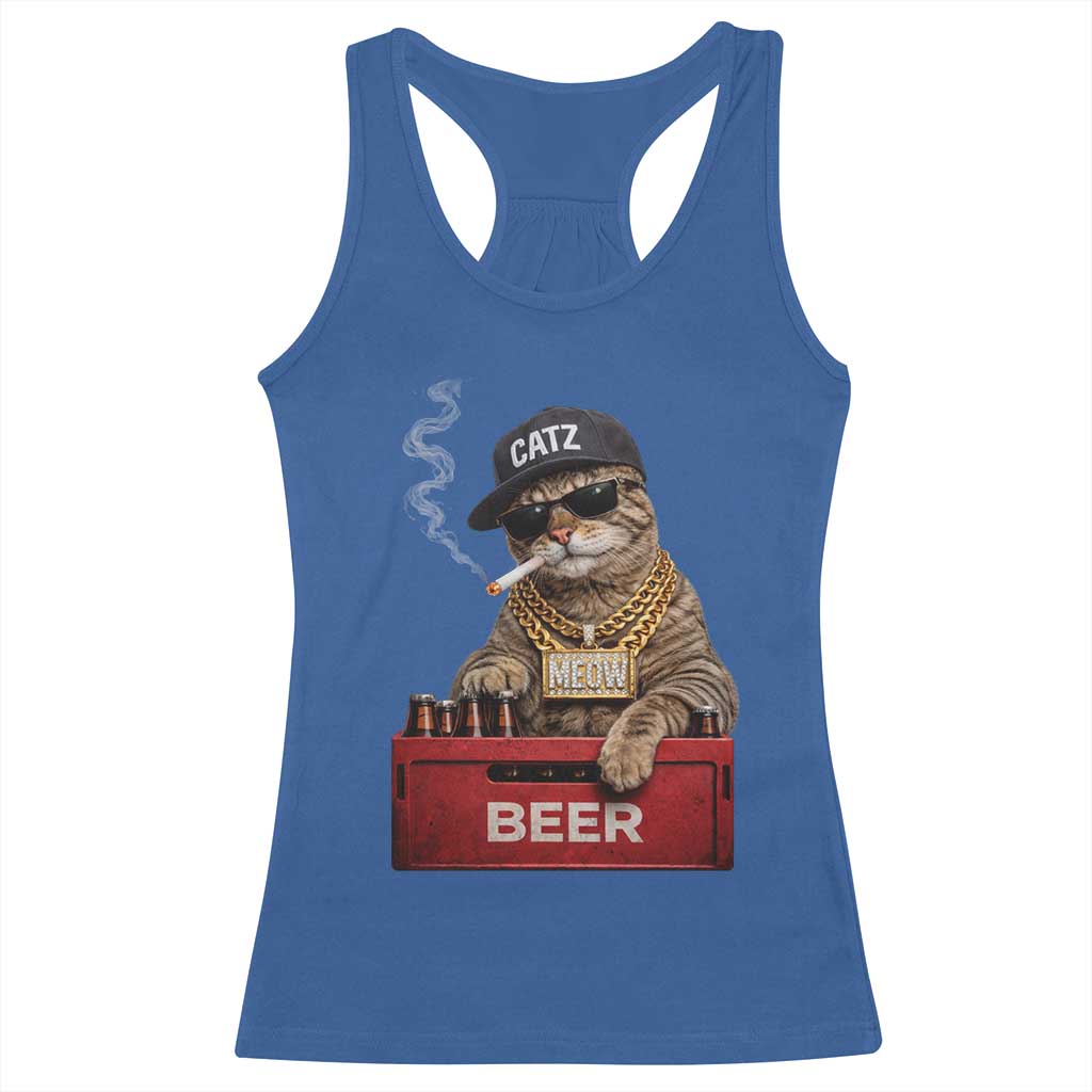 Funny Smoking Cat Meme Racerback Tank Top Vintage Graphic Cigarette Kitty Beer Cat Lover