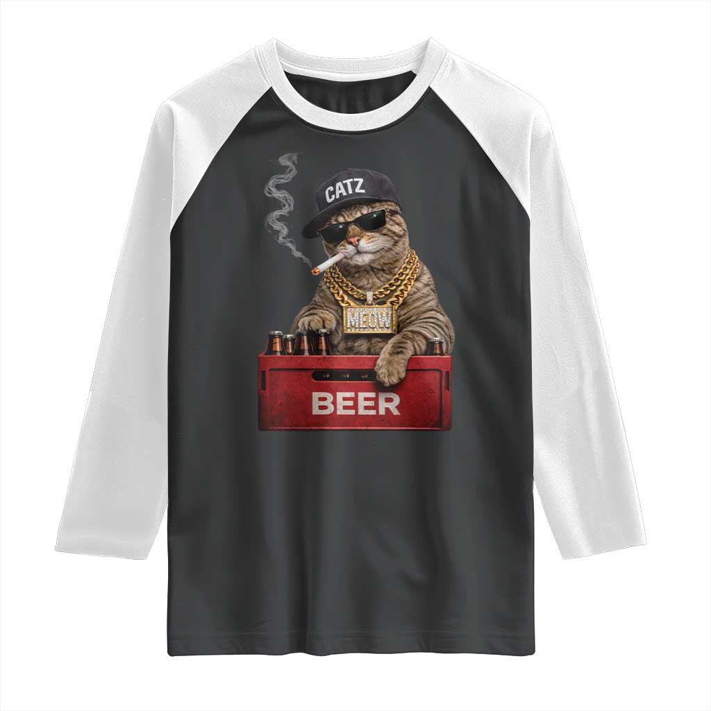 Funny Smoking Cat Meme Raglan Shirt Vintage Graphic Cigarette Kitty Beer Cat Lover