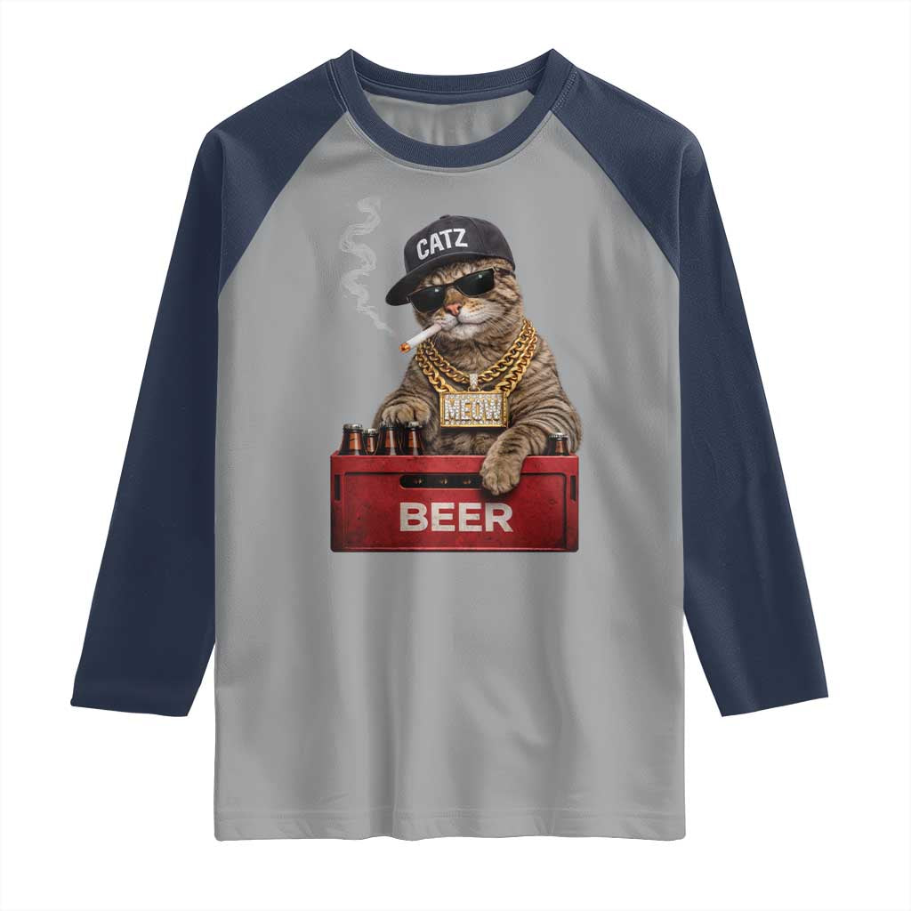Funny Smoking Cat Meme Raglan Shirt Vintage Graphic Cigarette Kitty Beer Cat Lover