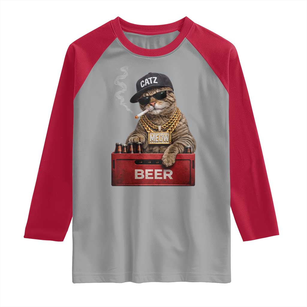 Funny Smoking Cat Meme Raglan Shirt Vintage Graphic Cigarette Kitty Beer Cat Lover
