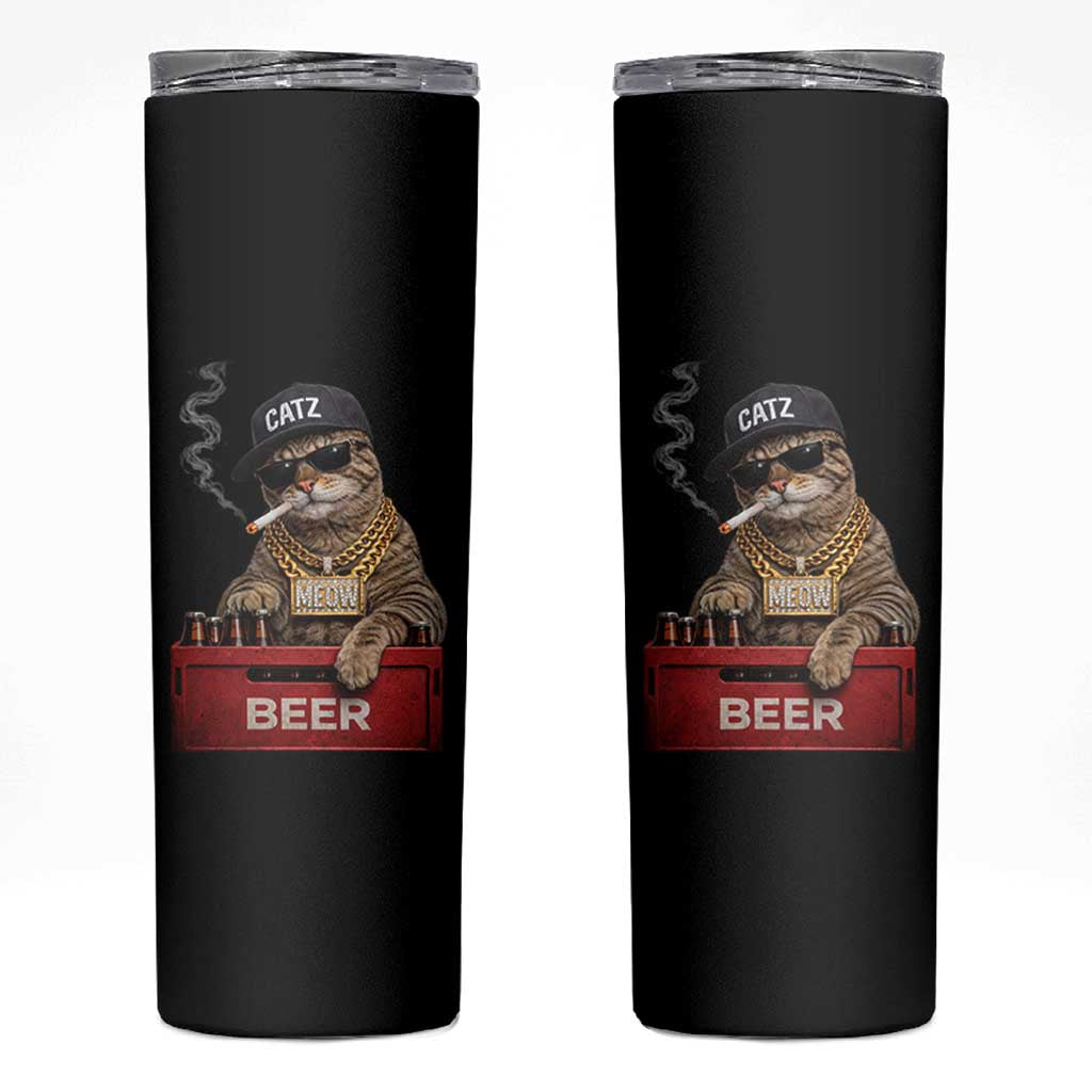 Funny Smoking Cat Meme Skinny Tumbler Vintage Graphic Cigarette Kitty Beer Cat Lover