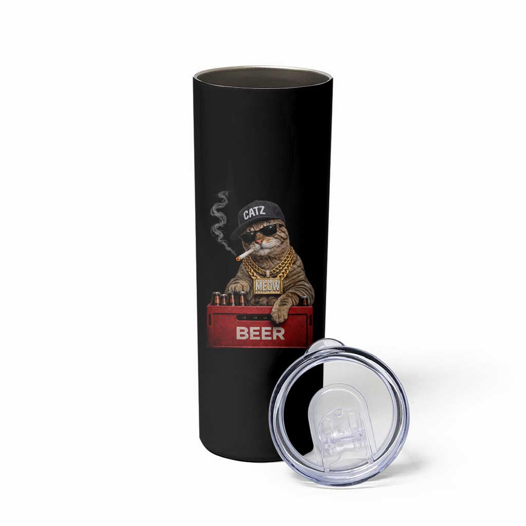 Funny Smoking Cat Meme Skinny Tumbler Vintage Graphic Cigarette Kitty Beer Cat Lover