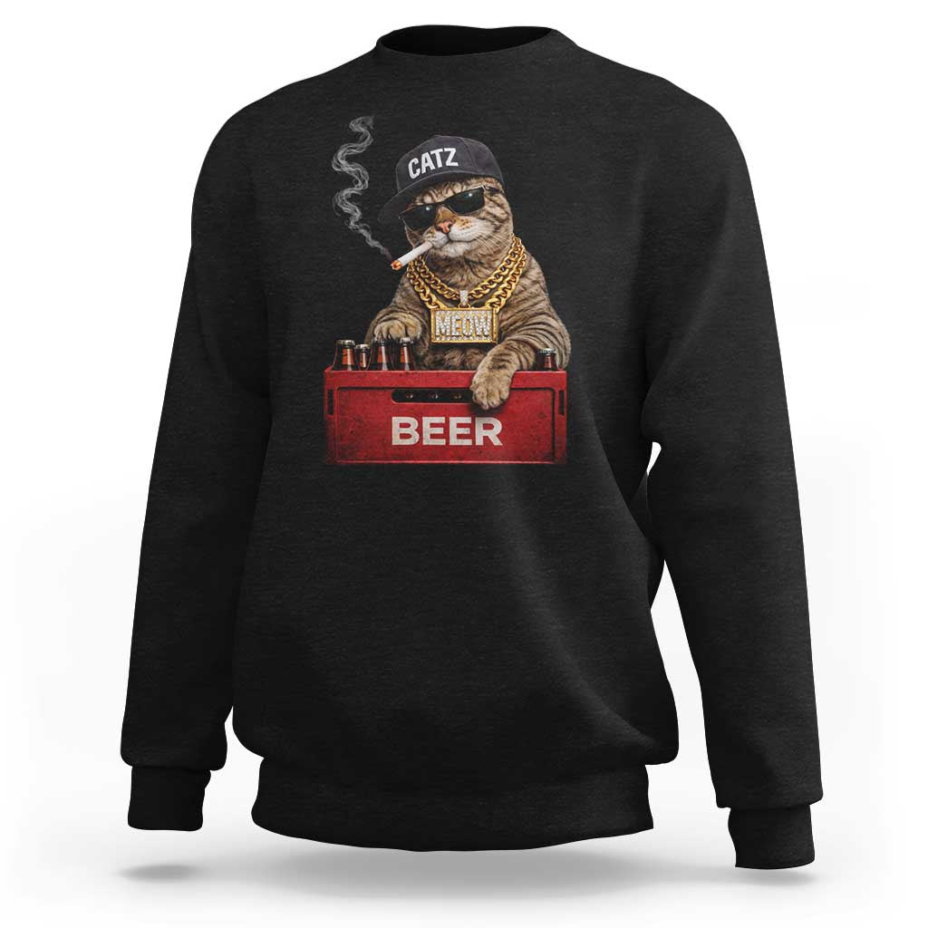 Funny Smoking Cat Meme Sweatshirt Vintage Graphic Cigarette Kitty Beer Cat Lover