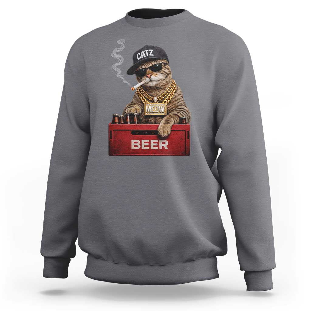 Funny Smoking Cat Meme Sweatshirt Vintage Graphic Cigarette Kitty Beer Cat Lover