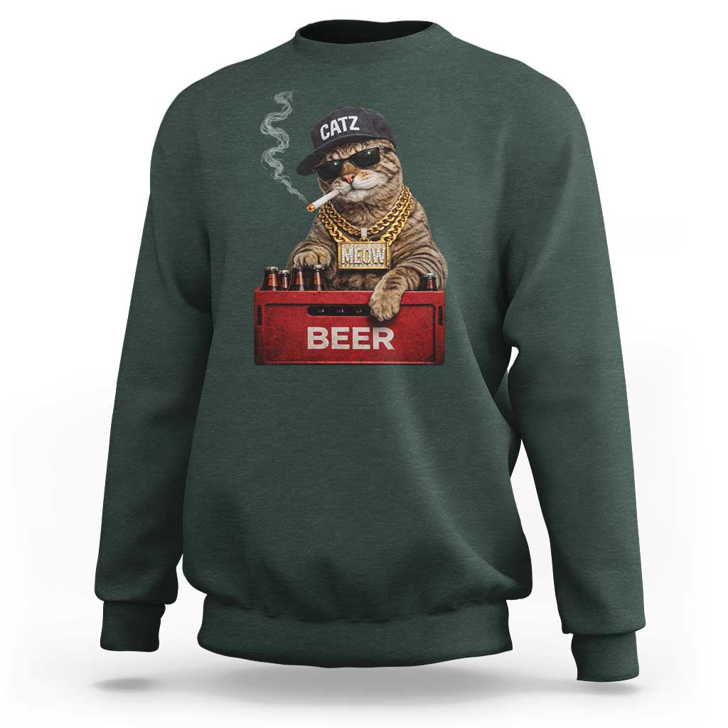 Funny Smoking Cat Meme Sweatshirt Vintage Graphic Cigarette Kitty Beer Cat Lover