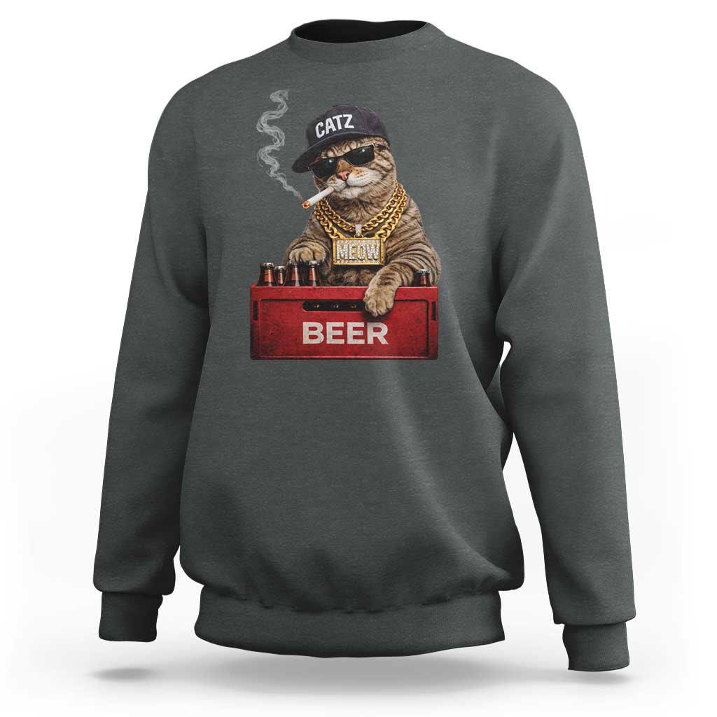 Funny Smoking Cat Meme Sweatshirt Vintage Graphic Cigarette Kitty Beer Cat Lover