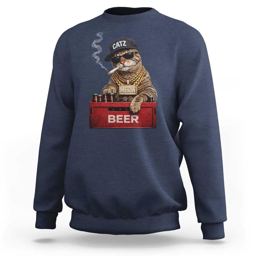 Funny Smoking Cat Meme Sweatshirt Vintage Graphic Cigarette Kitty Beer Cat Lover