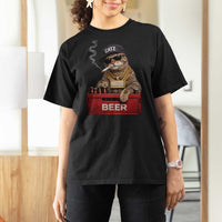 Funny Smoking Cat Meme T Shirt For Women Vintage Graphic Cigarette Kitty Beer Cat Lover