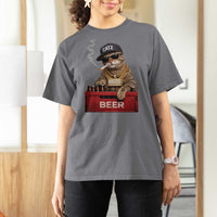 Funny Smoking Cat Meme T Shirt For Women Vintage Graphic Cigarette Kitty Beer Cat Lover