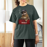 Funny Smoking Cat Meme T Shirt For Women Vintage Graphic Cigarette Kitty Beer Cat Lover