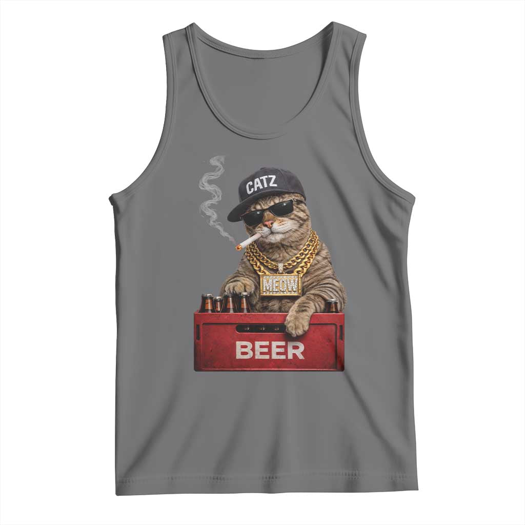 Funny Smoking Cat Meme Tank Top Vintage Graphic Cigarette Kitty Beer Cat Lover