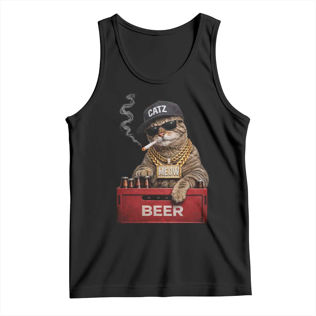 Funny Smoking Cat Meme Tank Top Vintage Graphic Cigarette Kitty Beer Cat Lover