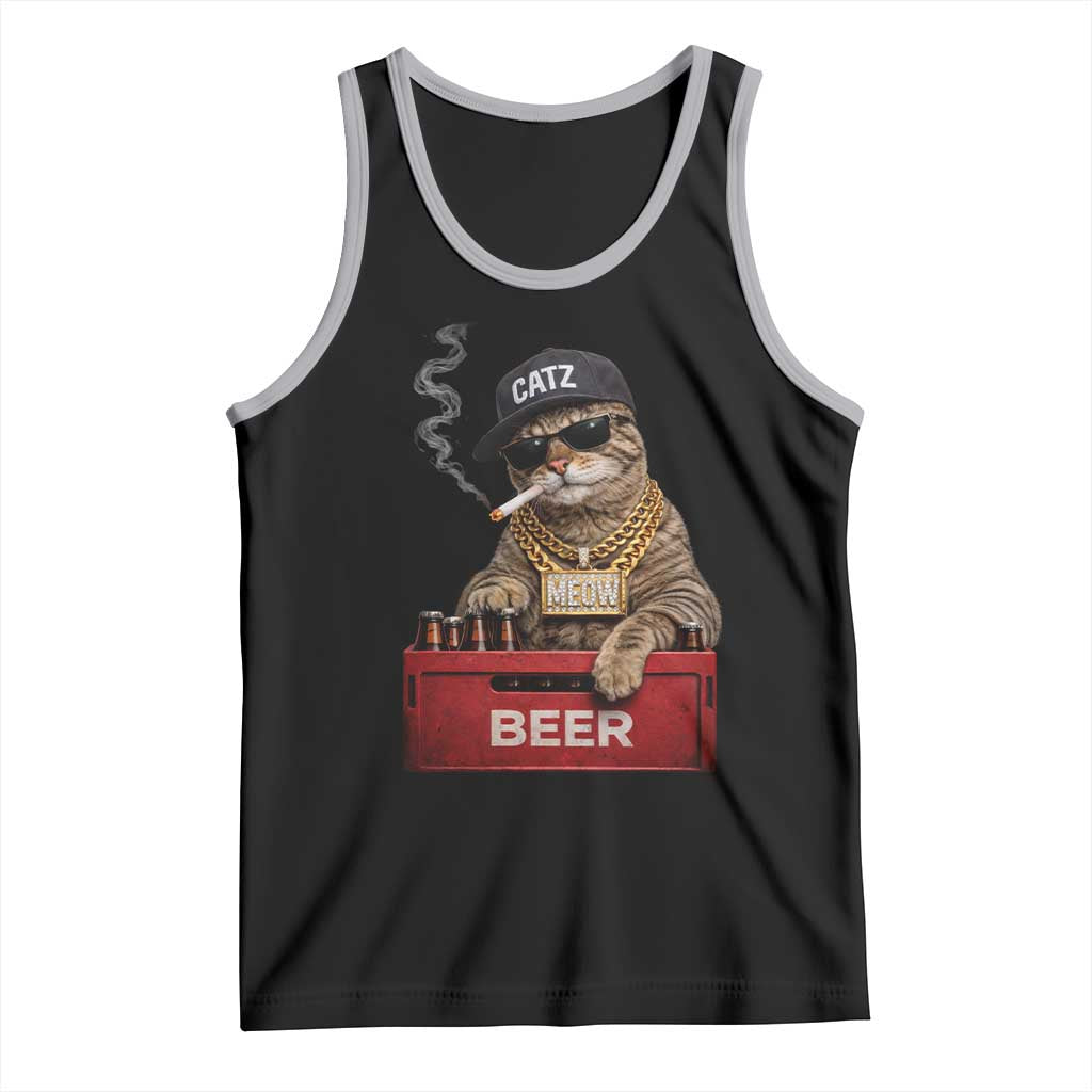 Funny Smoking Cat Meme Tank Top Vintage Graphic Cigarette Kitty Beer Cat Lover